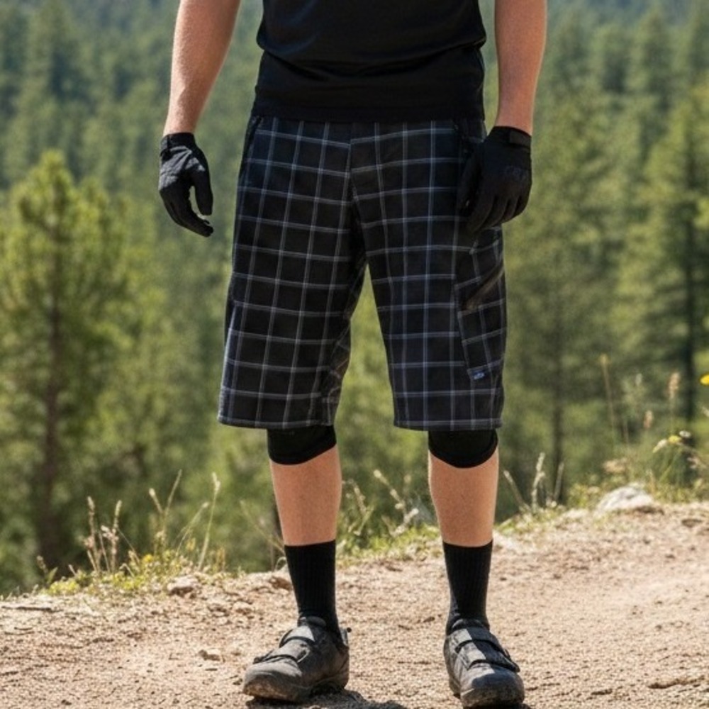 Zoic Shorts Mens Size M Black Plaid Cargo Cycling MTB Adjustable Waist Pockets‎